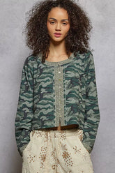 POL Camouflage Print Long Sleeve Top OutfitFlow